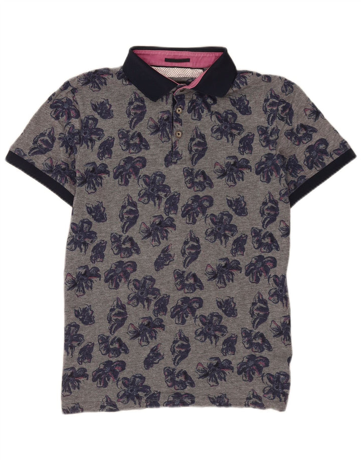 Ted Baker herre poloshirt str. 4 Large Grå blomsterbomuld