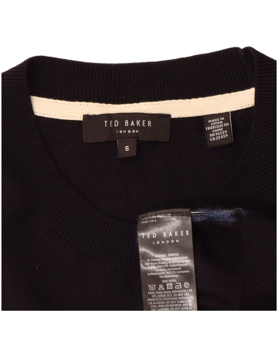 Ted Baker dame sweater med rund hals str. 5 XL marineblå uld