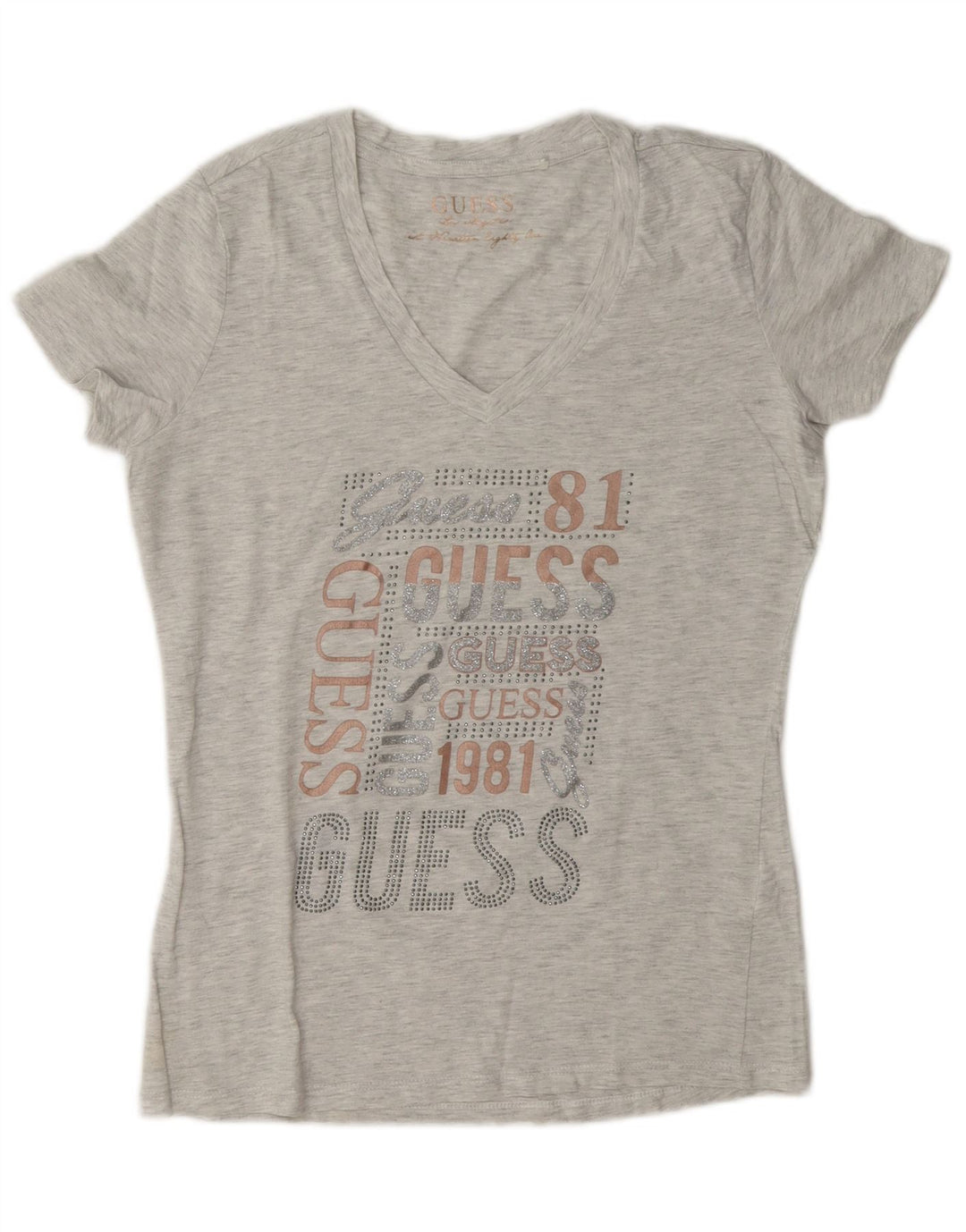 Guess Grafisk T-shirt top til kvinder UK 14 Medium Grå Flecked