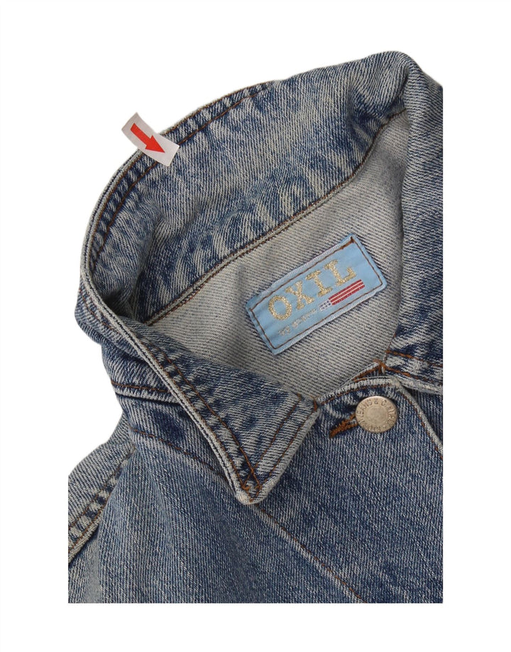 VINTAGE Womens Crop denimjakke UK 14 Medium Blue