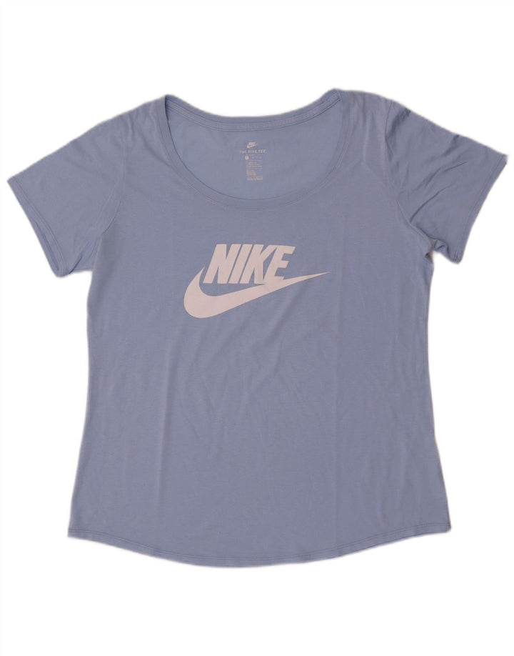 Nike Dame Athletic Cut Grafisk T-Shirt Top UK 16 Stor Blå Polyester