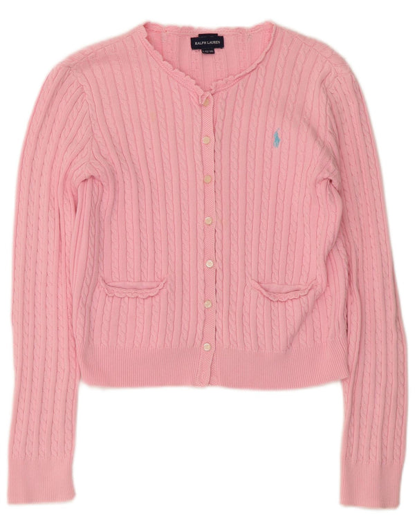 Ralph Lauren Girls Crop Cardigan Sweater 12-13 år Stor Pink Bomuld