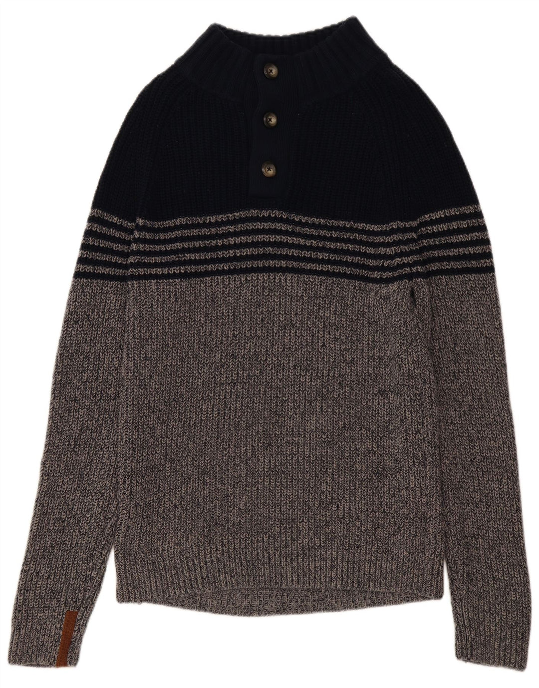 WHITE STUFF Dame Button Neck Jumper Sweater UK 16 Large Grey Colourblock