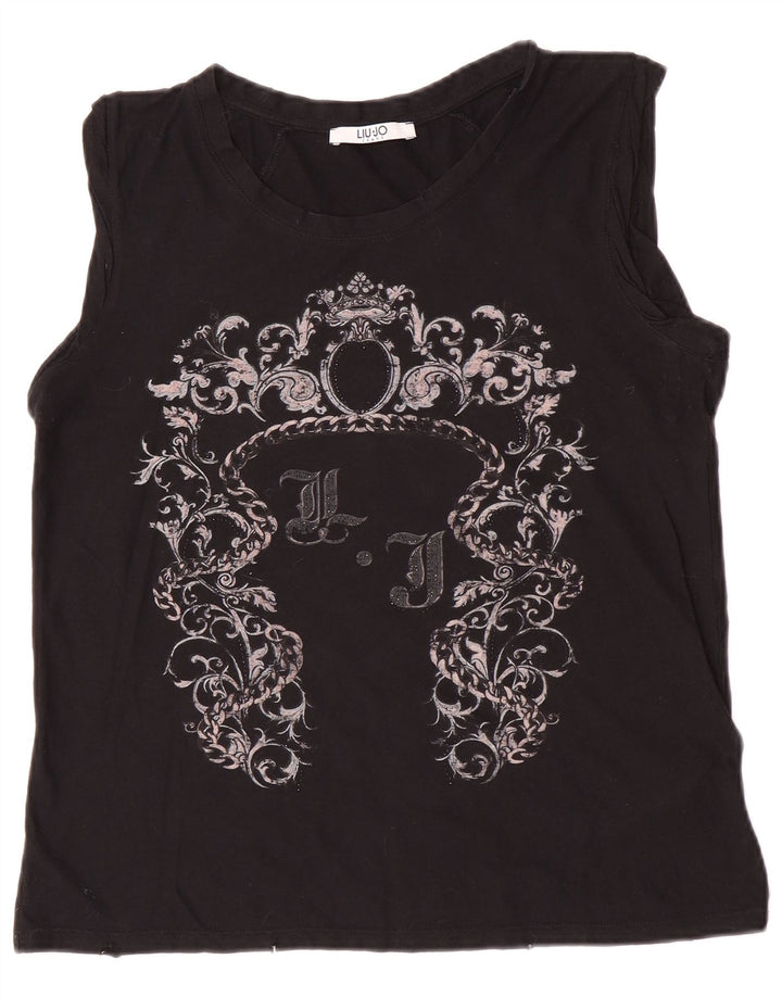 Liu Jo Kvinder Grafisk Vest Top UK 10 Lille Sort Bomuld