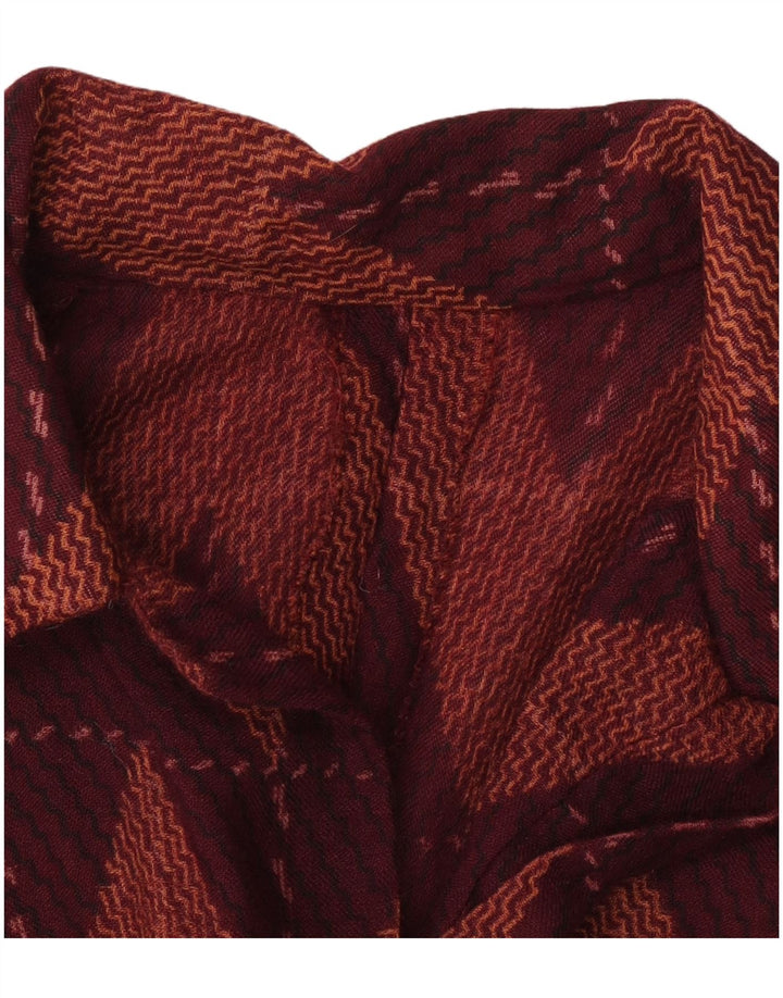 Vintage kvinders 3/4 ærmer basiskjole UK 12 Medium Burgundy Chevron