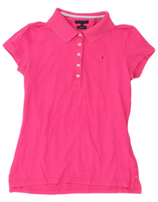 Tommy Hilfiger Dame Slim Fit Polo Shirt UK 12 Medium Pink Bomuld