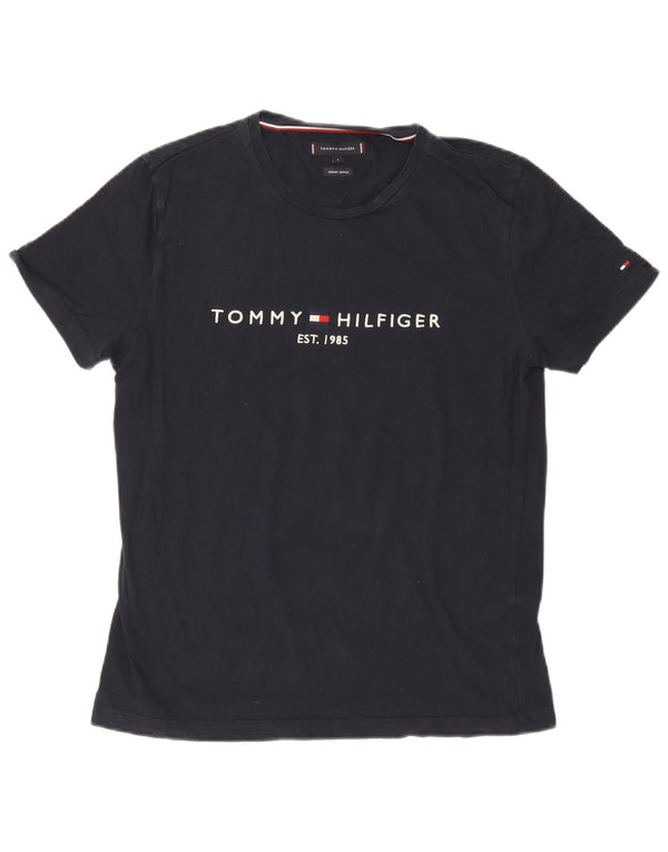 Tommy Hilfiger Dame Grafisk T-Shirt Top UK 14 Stor Marineblå Bomuld