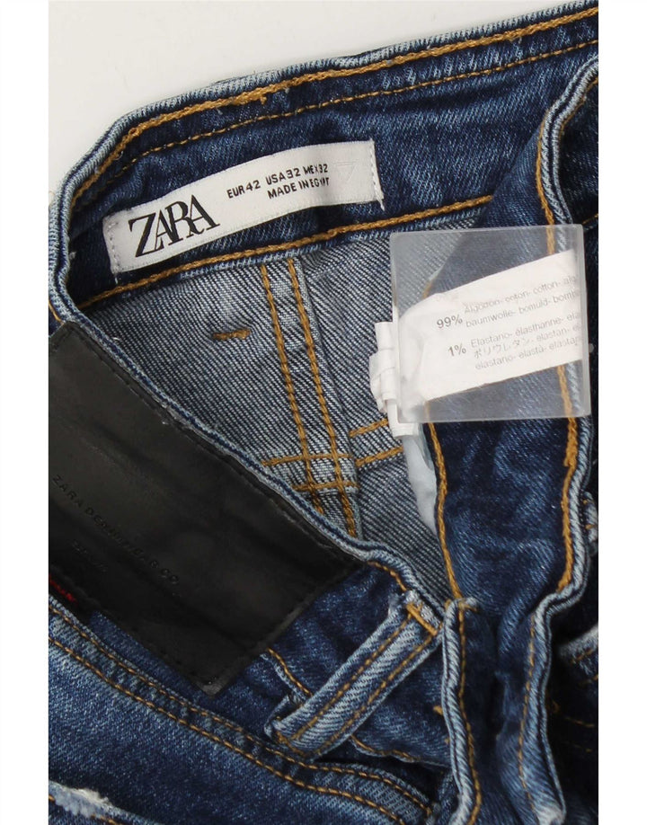 Zara Herre Distressed Slim Jeans EU 42 Large W32 L32 Blue Cotton