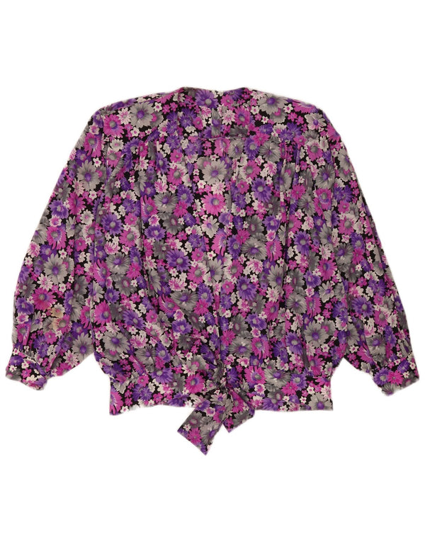 Vintage kvinders wrap skjorte bluse UK 18 XL lilla blomster