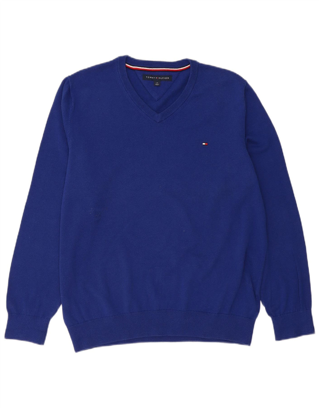 TOMMY HILFIGER Mens V-Neck Jumper Sweater Large Blue