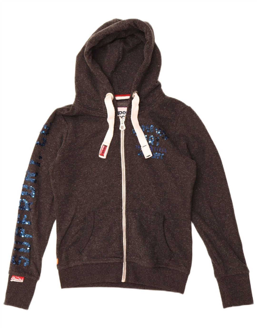 Superdry hættetrøje til kvinder med grafisk lynlås UK 10 Lille grå polyester