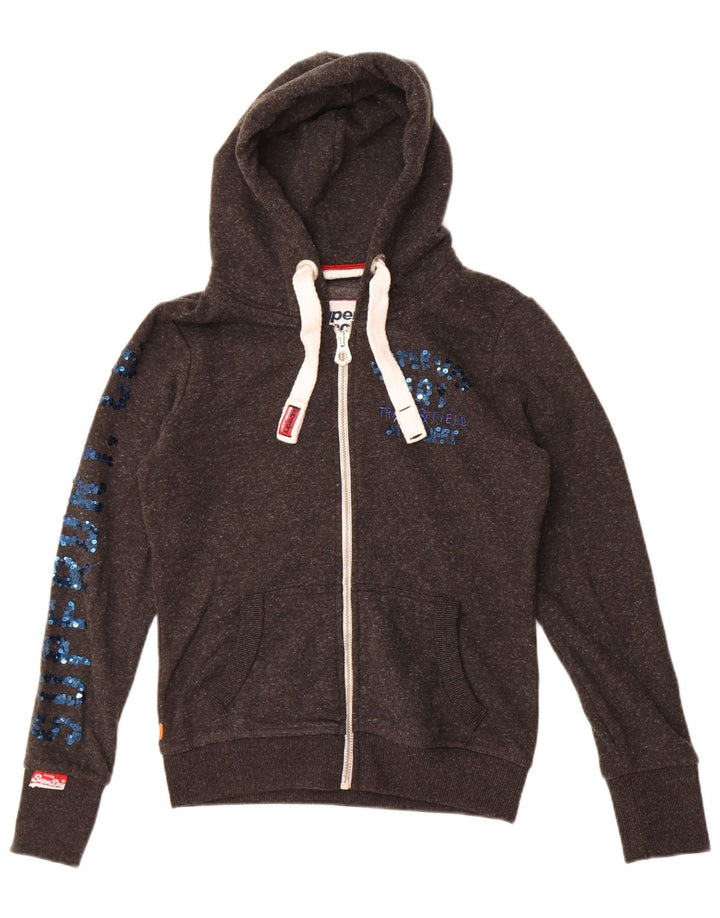 Superdry hættetrøje til kvinder med grafisk lynlås UK 10 Lille grå polyester