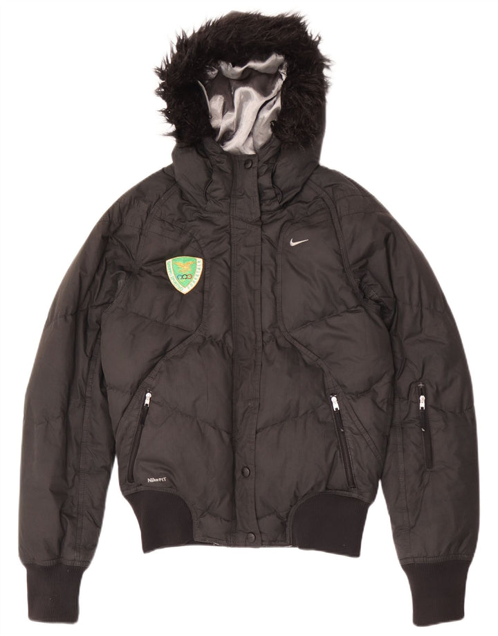 Nike Dame Hætte Oversized Polstret Jakke UK 8/10 Small Black Polyester