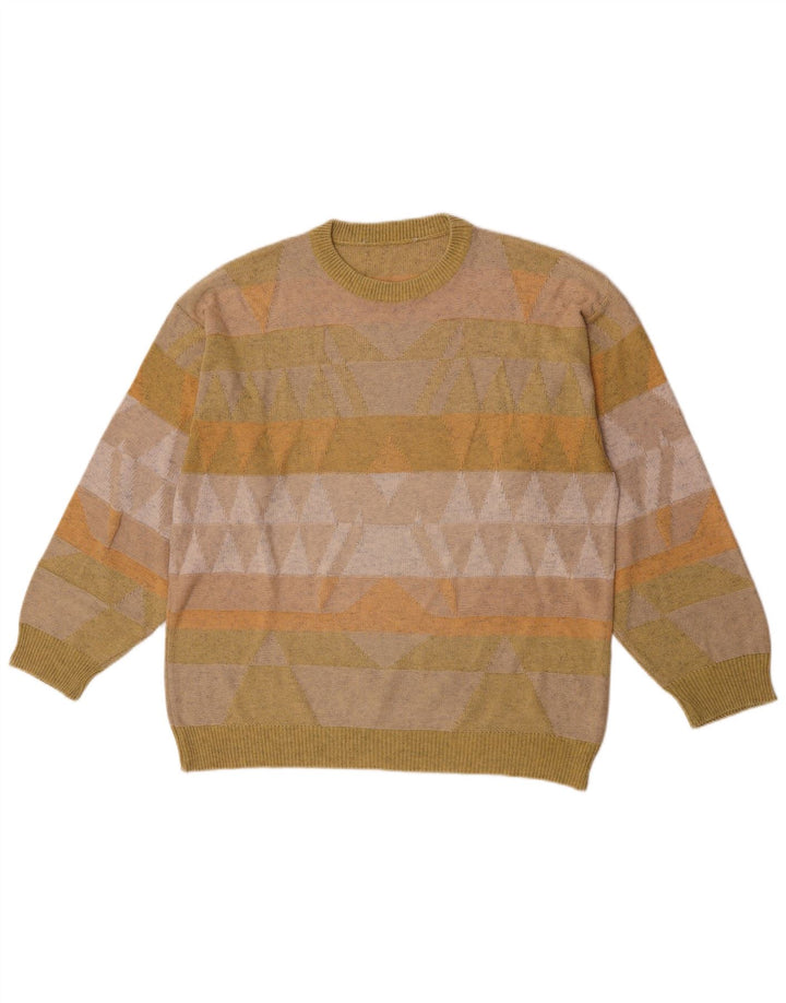 Vintage herre rund hals sweater mellemgrøn geometrisk