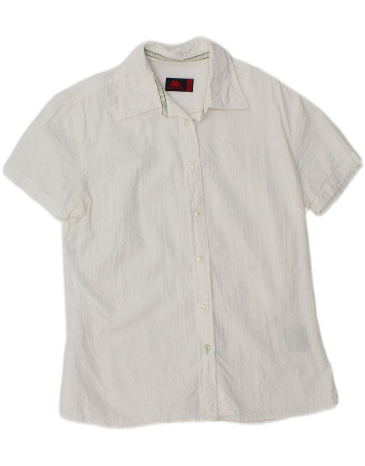 KAPPA Womens Short Sleeve Shirt UK 14 Large White Cotton Vintage Kappa and Second-Hand Kappa from Messina Hembry 