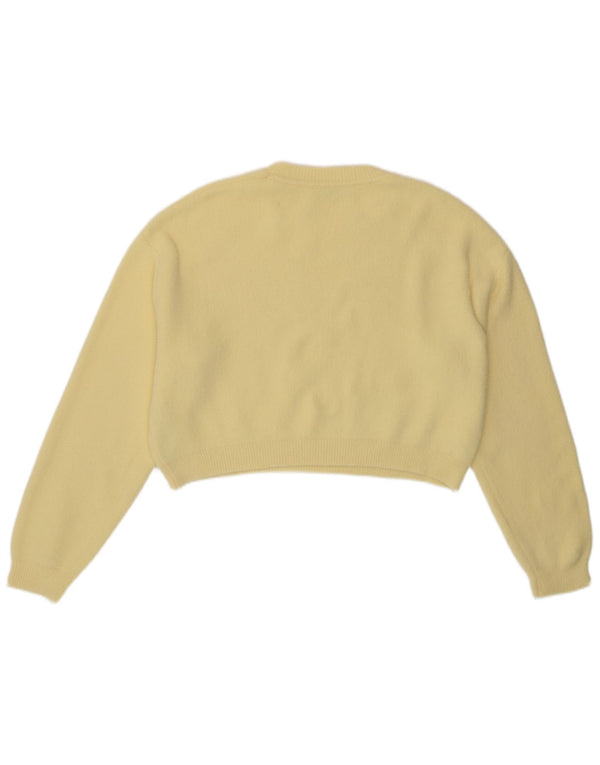 Zara Womens Crop Crew Neck Jumper Sweater UK 14 Medium Yellow Nylon