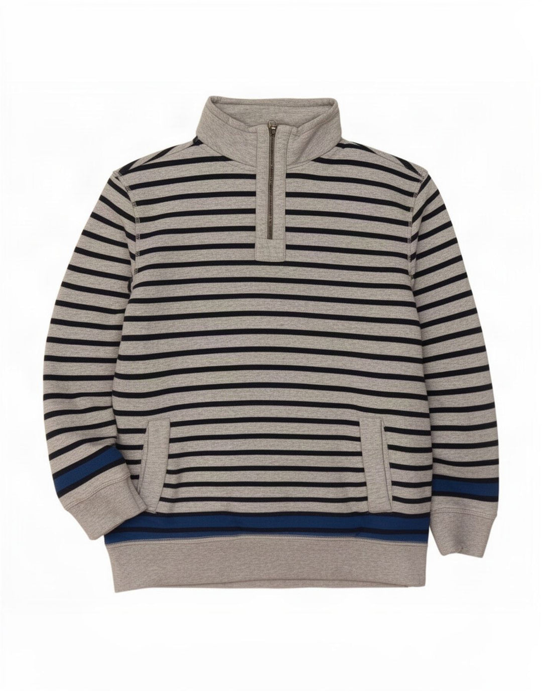 Tommy Hilfiger Herre Zip Neck Sweatshirt Jumper Stor Grå Stribet Bomuld