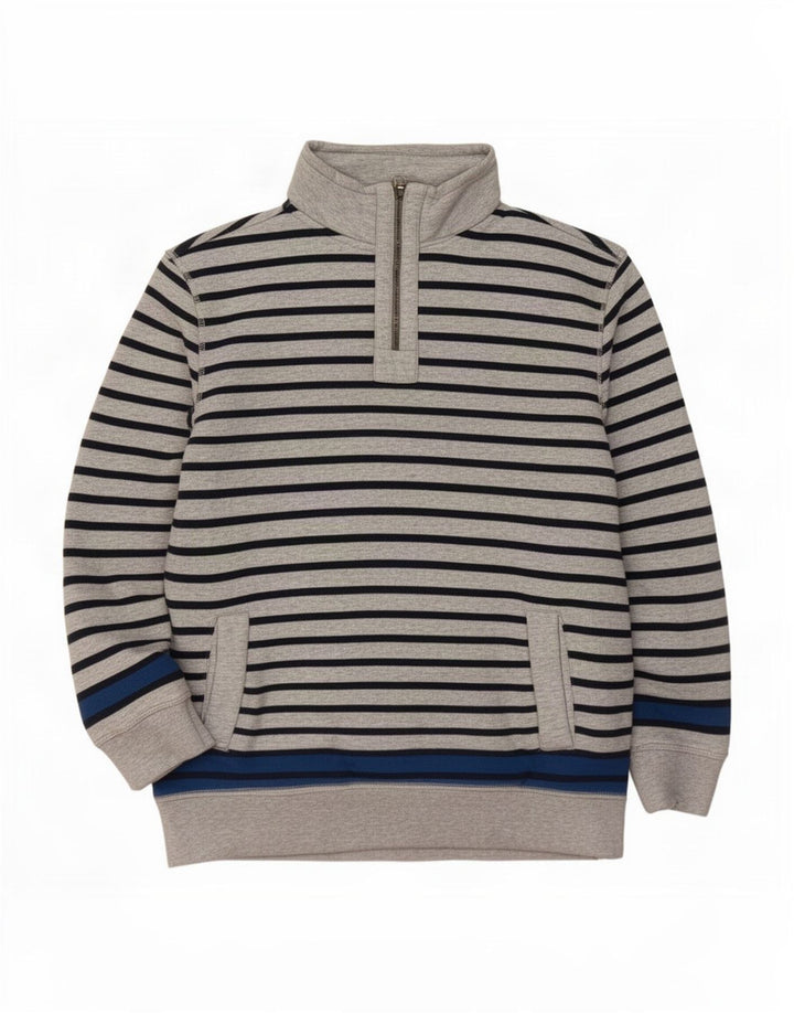 Tommy Hilfiger Herre Zip Neck Sweatshirt Jumper Stor Grå Stribet Bomuld