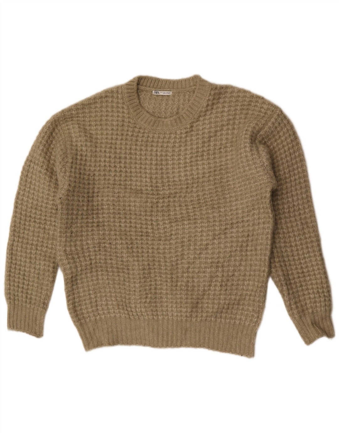 Zara Herre Crew Neck Jumper Sweater Stor Khaki Polyester