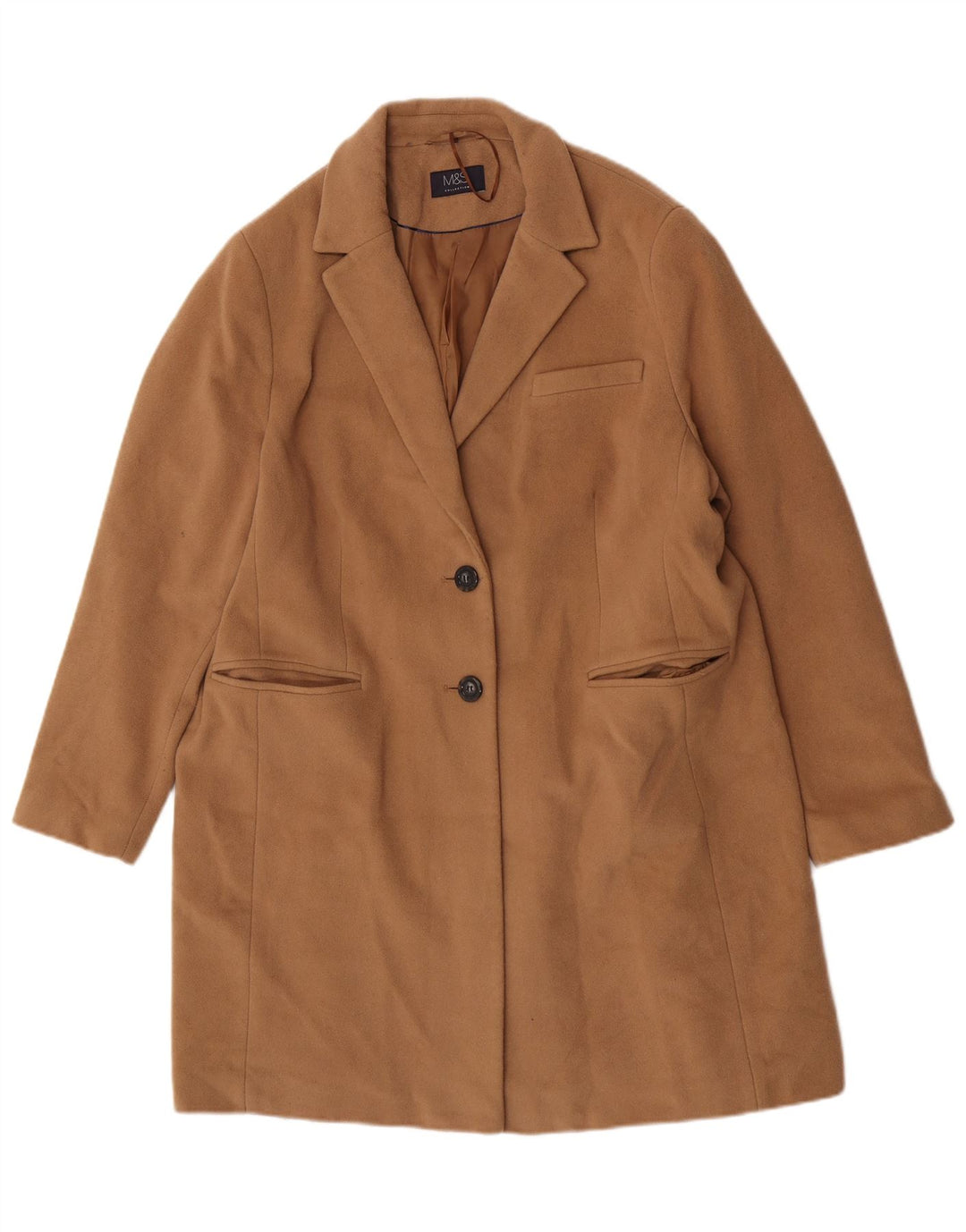 Marks & Spencer Dame Overfrakke UK 20 2XL Brun Uld