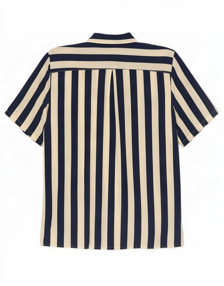 Vintage kortærmet skjortebluse til kvinder IT 42 Mellem marineblå stribet
