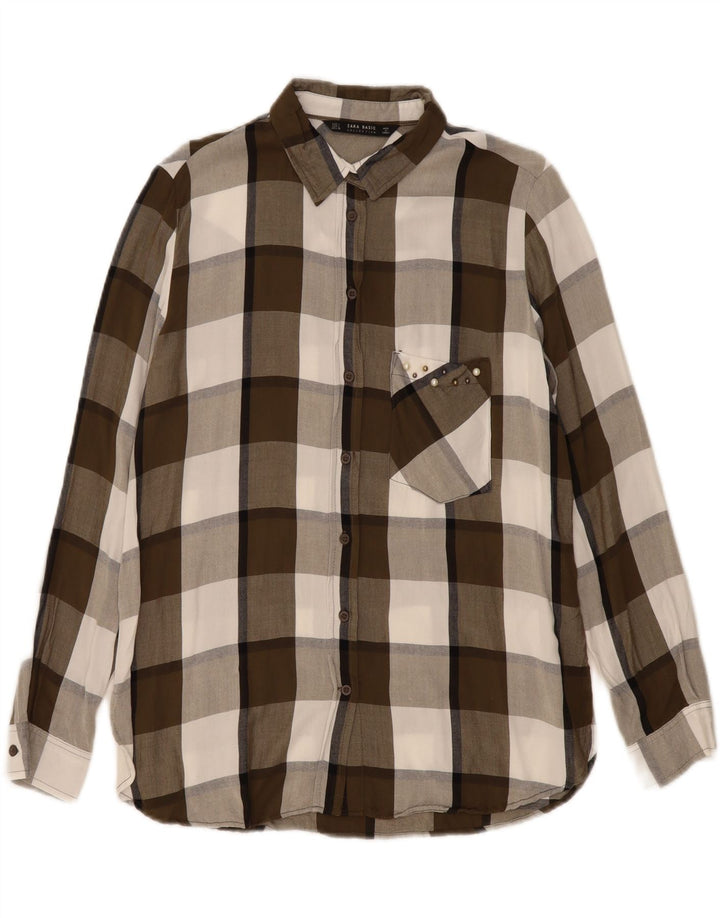 ZARA Womens Shirt UK 16 Large Brown Check Viscose Vintage Zara and Second-Hand Zara from Messina Hembry 