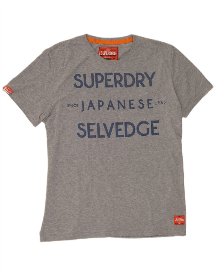 SUPERDRY Herre grafisk T-shirt Top XL Grå Flecked Bomuld