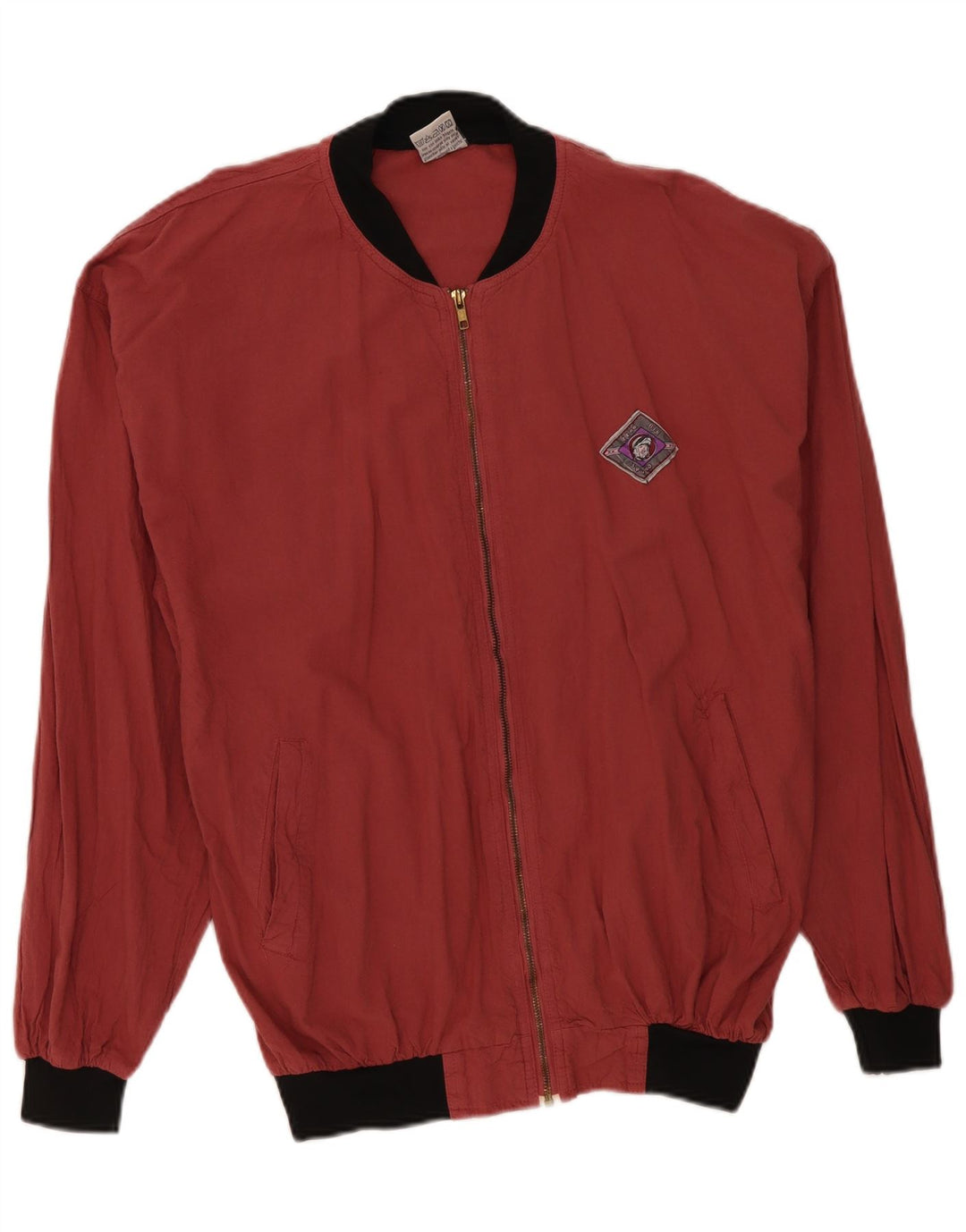 Vintage Herre Loose Fit Bomber Jacket IT 48/50 Medium Rød Bomuld