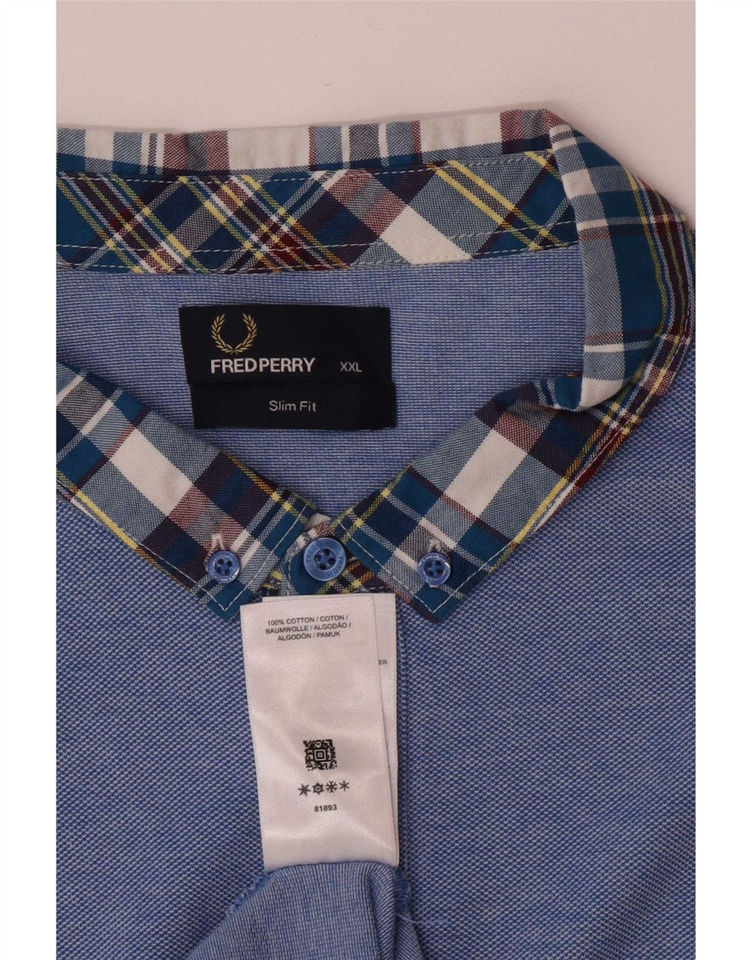 Fred Perry Herre Slim Fit Polo Shirt 2XL blå ternet bomuld