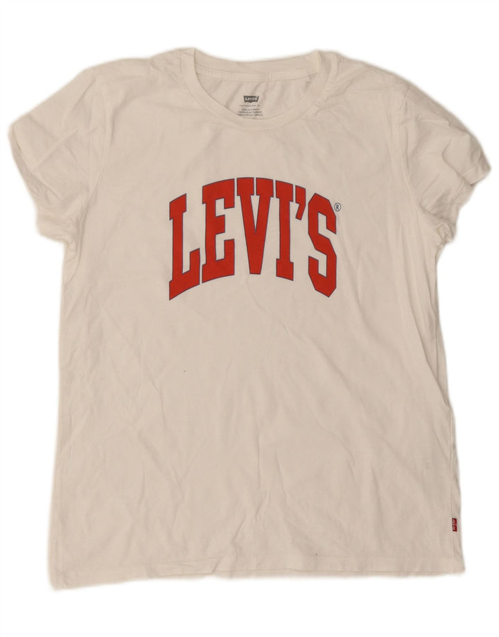 Levi's Dame Grafisk T-Shirt Top UK 14 Medium Hvid Bomuld
