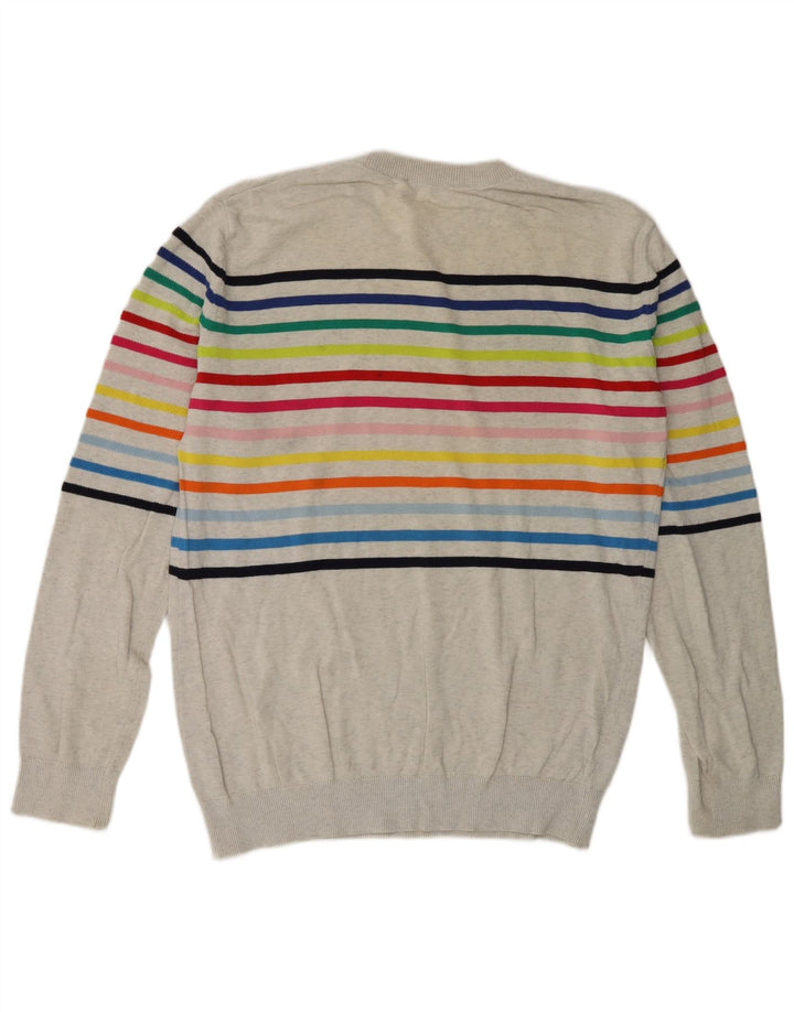 Benetton Herre Crew Neck Jumper Sweater Medium Grå Stribet