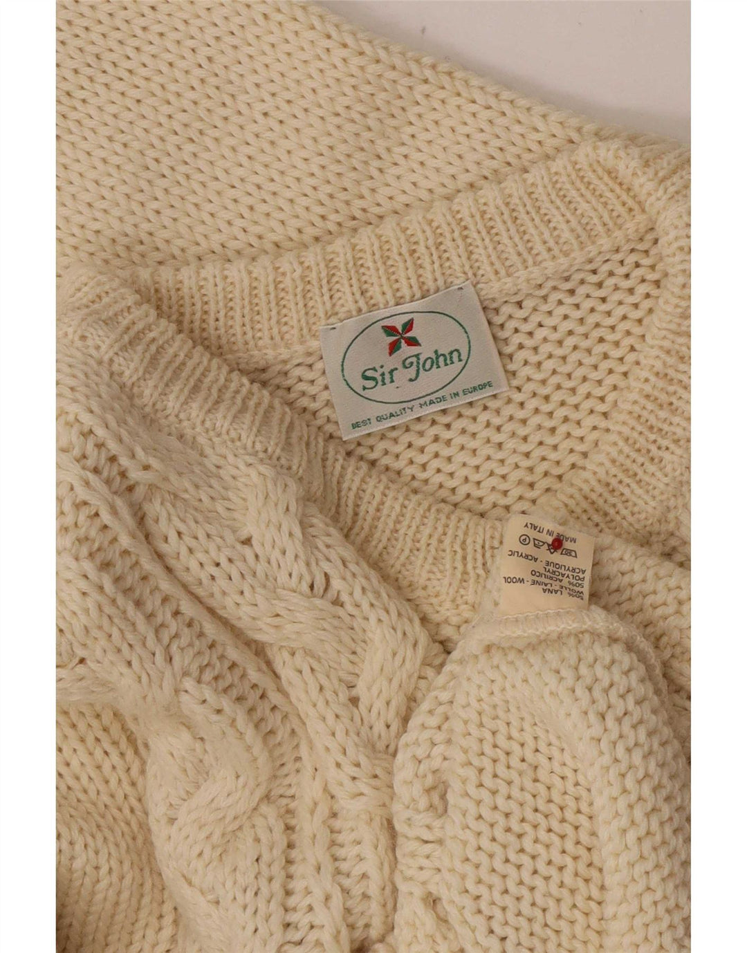 Vintage herre sweater med rund hals, medium beige uld