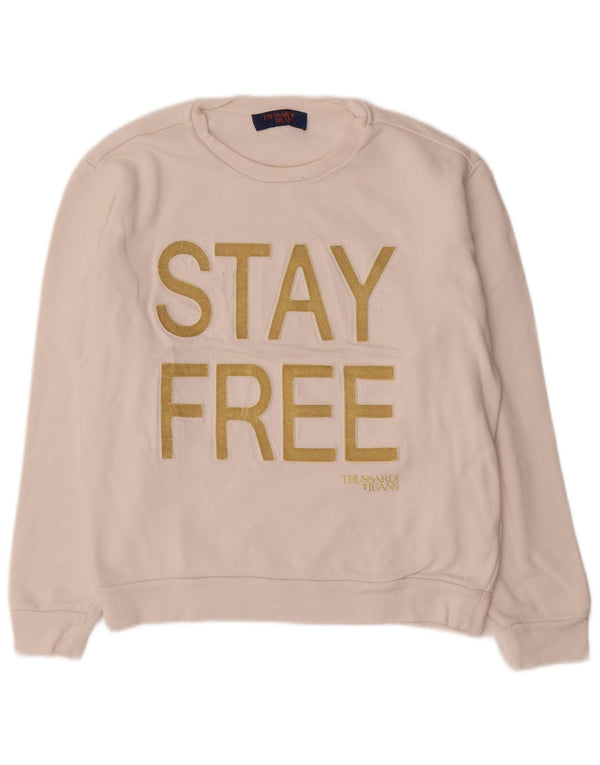 Trussardi Jeans Womens Graphic Oversized Sweatshirt Jumper UK 6 XS White