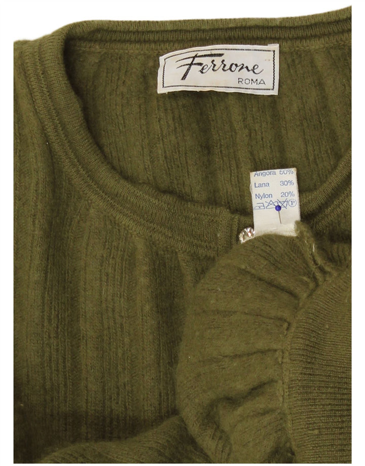 Ferrone Womens Crop Cardigan Sweater UK 14 Medium Green Angora