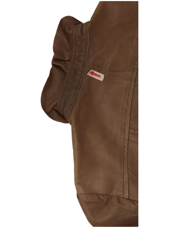 Vintage Dame Crop Læderjakke UK 10 Small Beige