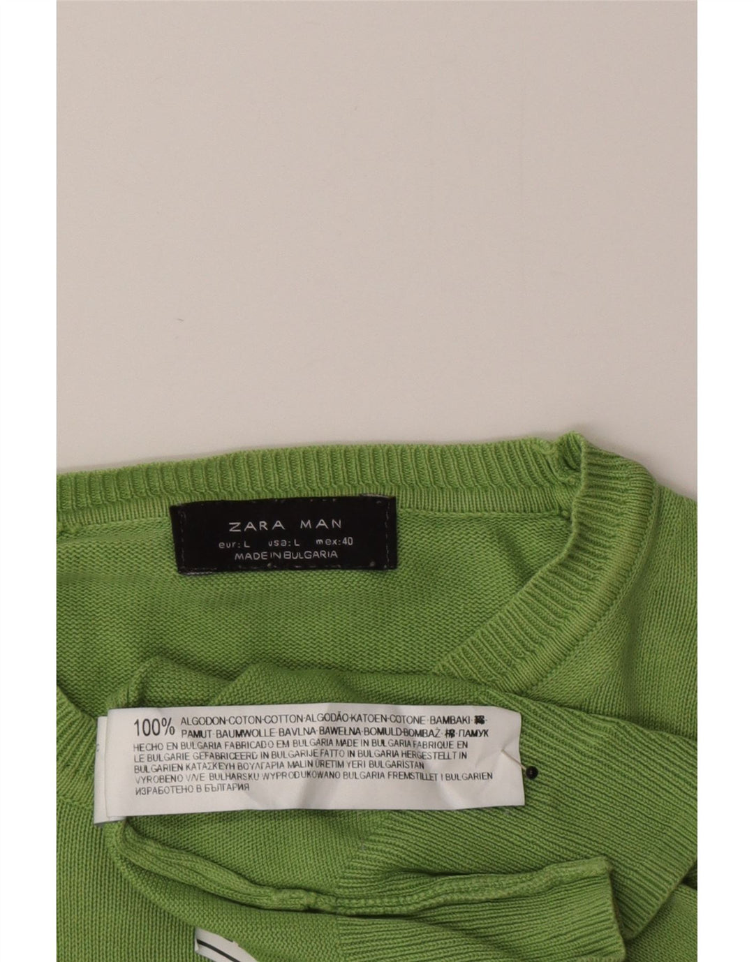 Zara Herre Jumper Sweater med rund hals Stor grøn bomuld