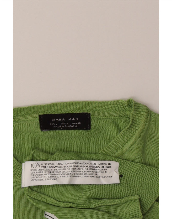 Zara Herre Jumper Sweater med rund hals Stor grøn bomuld