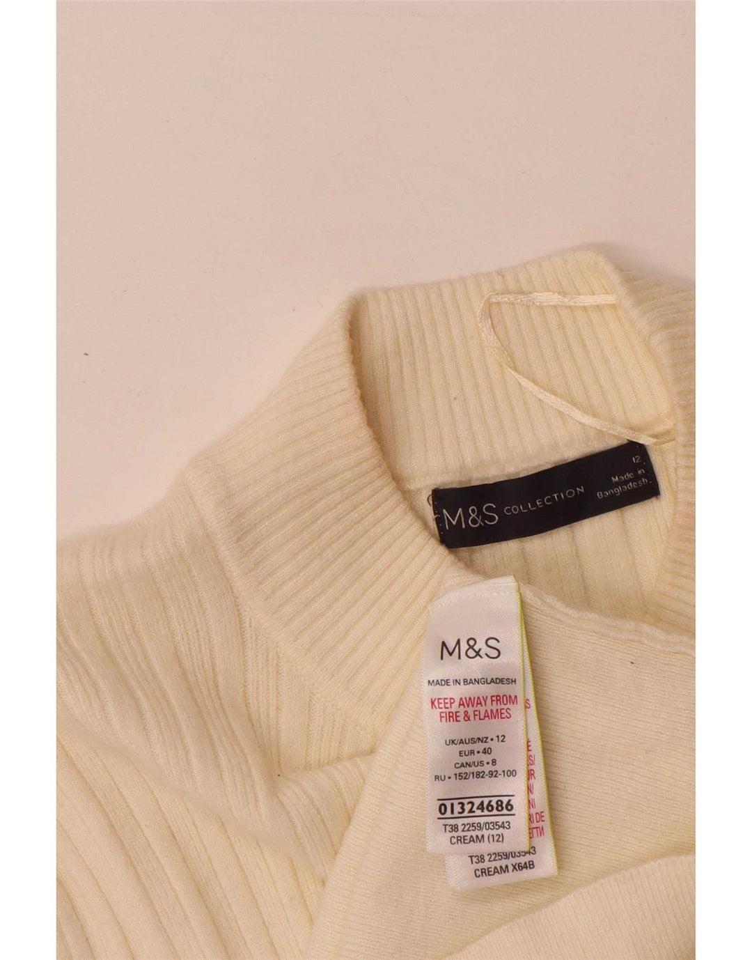 Marks & Spencer Dame Turtle Neck Jumper Sweater UK 12 Medium Off White