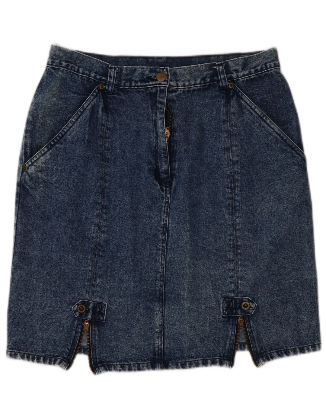 VINTAGE Dame High Waist Mini Denim Nederdel EU 44 XL W32 Blå Bomuld