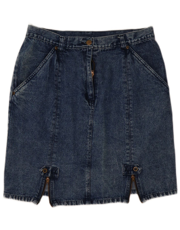 VINTAGE Dame High Waist Mini Denim Nederdel EU 44 XL W32 Blå Bomuld