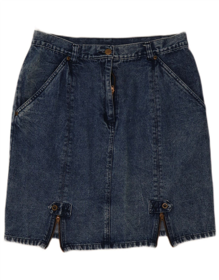 VINTAGE Dame High Waist Mini Denim Nederdel EU 44 XL W32 Blå Bomuld