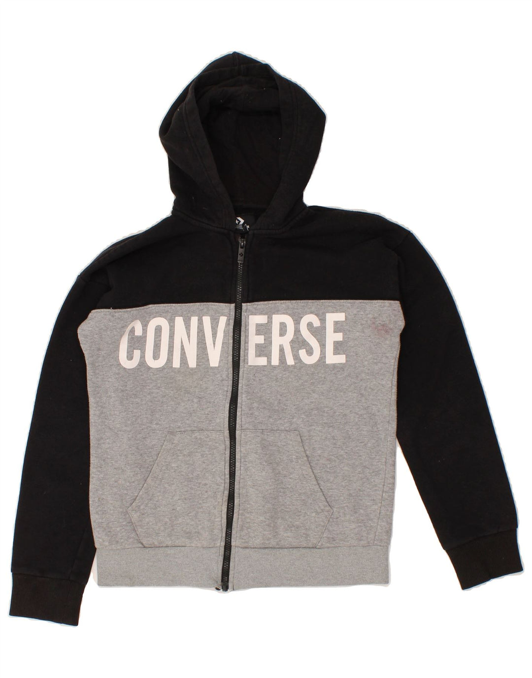 CONVERSE Boys Zip Hoodie Sweater 12-13 Years Large Grey Colourblock Vintage Converse and Second-Hand Converse from Messina Hembry 