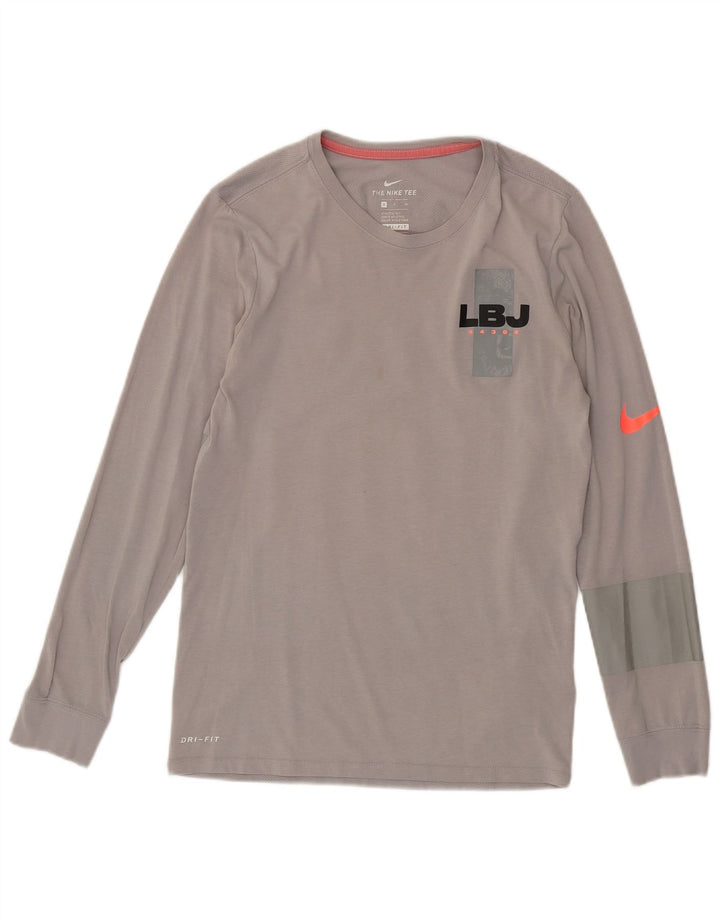 Nike Herre Dri Fit grafisk top langærmet lille grå bomuld
