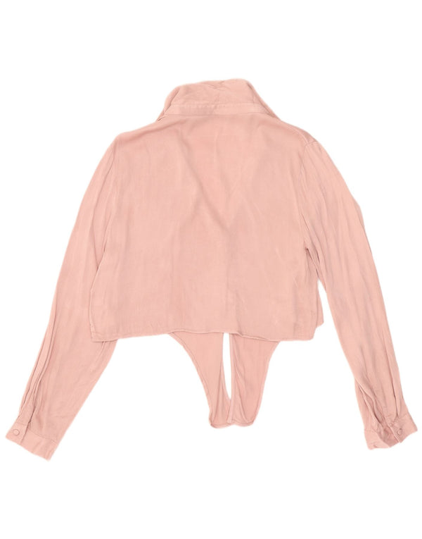 Zara Womens Crop Front Tie Shirt Blouse UK 10 Small Pink Viscose