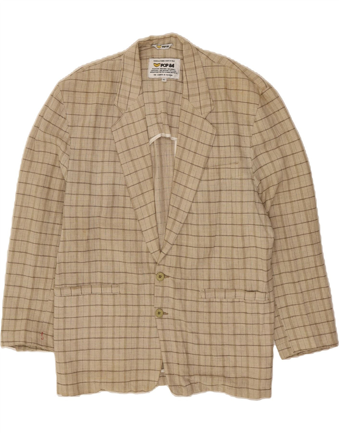POP 84 Mens 2 Button Blazer Jacket UK 42 XL Beige Check Vintage POP 84 and Second-Hand POP 84 from Messina Hembry 