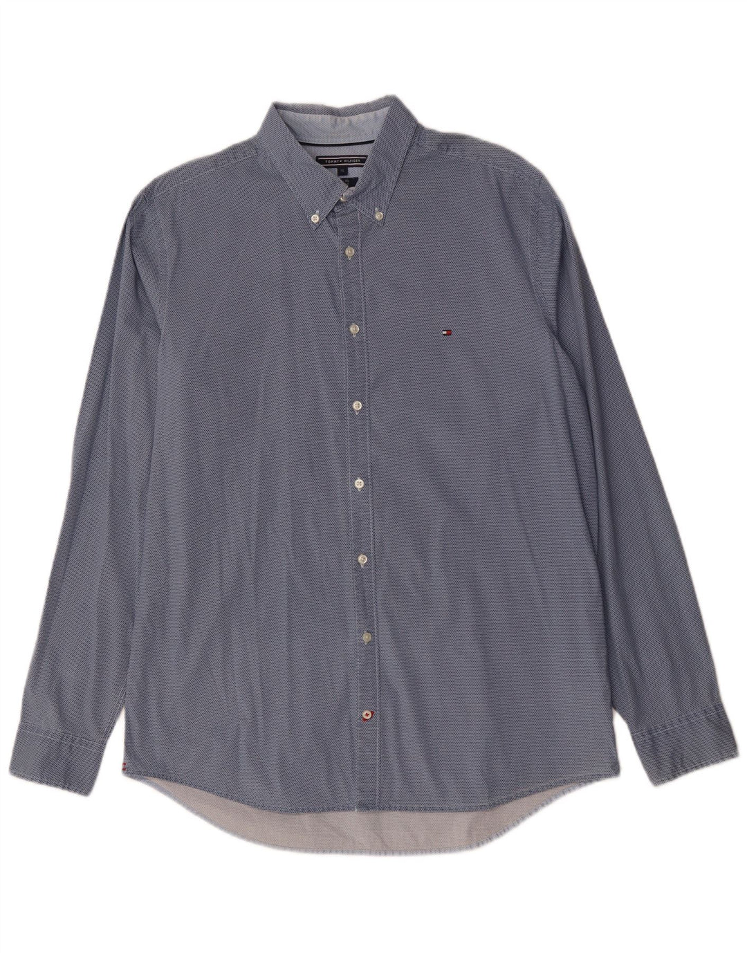 Tommy Hilfiger herre Slim Fit skjorte XL blå plettet bomuld