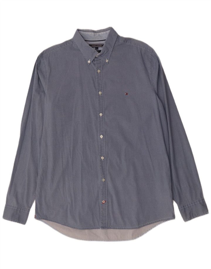 Tommy Hilfiger herre Slim Fit skjorte XL blå plettet bomuld