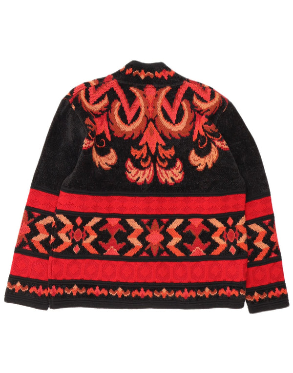 Vintage dame cardigan sweater UK 14 Large Red Geometric Retro