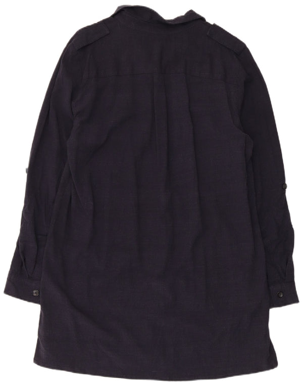 Zara Dame Langærmet Skjortekjole UK 16 Large Navy Blue Viscose