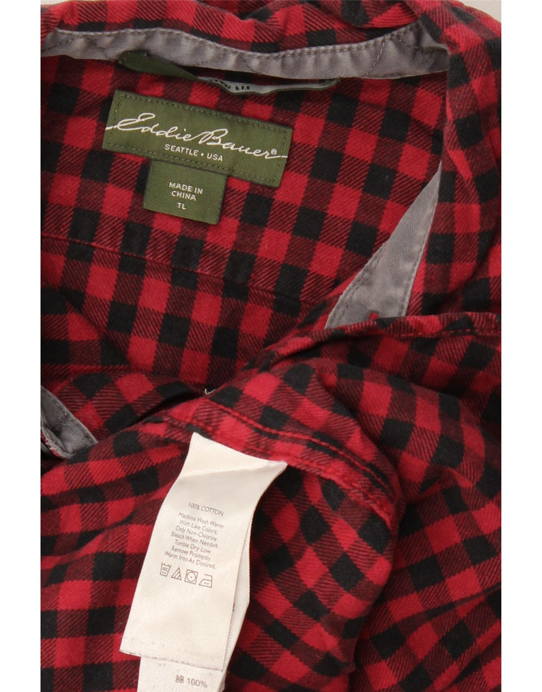 EDDIE BAUER Herre høj flannelskjorte Stor rød Gingham Bomuld